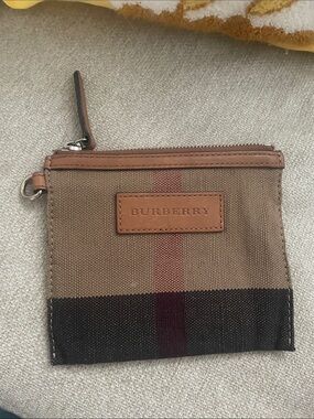 Burberry Tan and Brown Canvas Zip Card Pouch